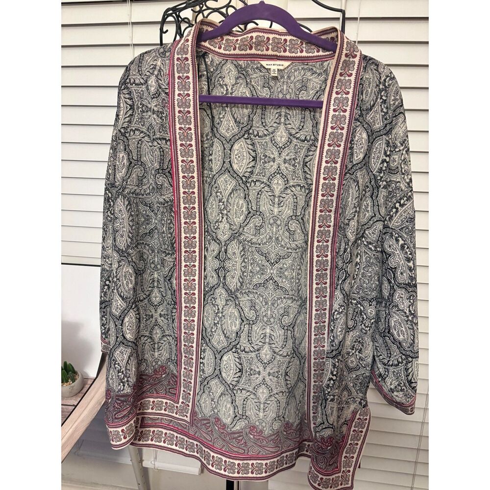 Max Studio Paisley Print Open Front Kimono Jacket Cardigan Women’s Medium